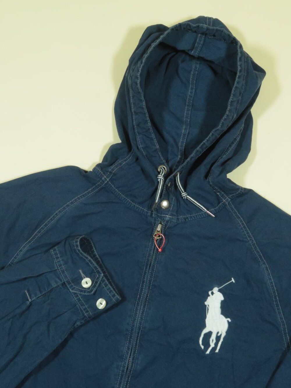 Vintage 90s Polo Ralph Lauren Big Pony Canvas Hoodie Mens XL Blue Swim Beach